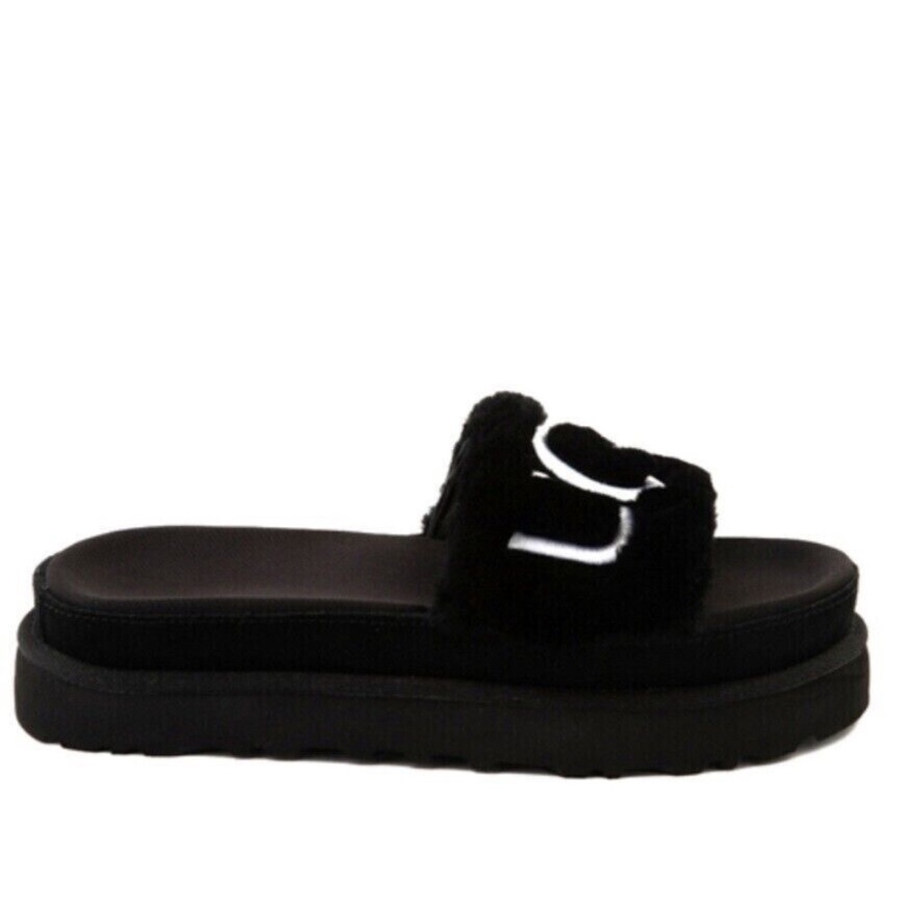 New Ugg Black Laton Fur Slide Sandals Platform Women's Slip On Shoe Black NIB - Picture 4 of 7